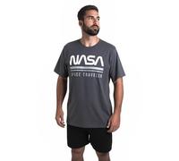 United Labels NASA Schlafanzug für Herren kurz, Grau Schwarz, Space Traveler Pyjama Set aus Baumwolle, Männer Schlafanzug