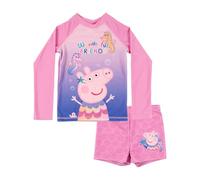 United Labels Peppa Wutz Badeanzug zweiteilig UV Schutz 30 für Mädchen, Rosa, 122/128, Bademode Kinder mit Shirt und Badehose, Badebekleidung