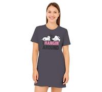 United Labels The Peanuts Snoopy Nachthemd für Damen - Just Hangin Around Schlafshirt Pyjama Kurzarm Oberteil Grau (S)