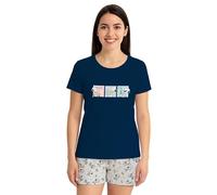 United Labels The Peanuts Snoopy Schlafanzug für Damen - Pyjama Set Kurzarm Oberteil mit Shorts Blau/Grau (DE/NL/SE/PL, Alphanumerisch, M, Regular, Regular, Blau/Grau)