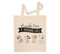 United Labels The Peanuts Snoopy Stoffbeutel - A reader lives a thousand lives Jutebeutel Tragetasche Baumwolltasche Beige Naturfarben