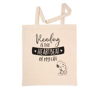 United Labels The Peanuts Snoopy Stoffbeutel - Reading is the heartbeat of my life Jutebeutel Tragetasche Baumwolltasche Beige Naturfarben
