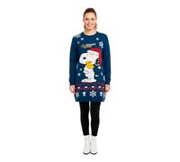 United Labels The Peanuts Snoopy Strickkleid, Blau, Warm Kisses, M, Winterkleid für Damen, Langarm Kleid, Weihnachtskleid