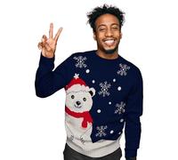 United Labels Weihnachtspullover Eisbär, Ugly Sweater für Herren, Blau, Sweatshirt in Größe L, 100% Polyacryl