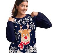United Labels Weihnachtspullover Rentiere, Ugly Sweater für Damen, Rentierdesign in Blau und Weiß, Sweatshirt in XXL, 100% Polyacryl
