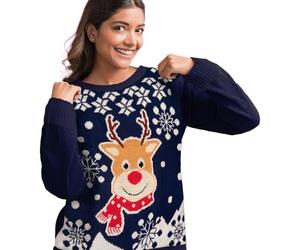 United Labels Weihnachtspullover Rentiere, Ugly Sweater für Damen, Rentierdesign in Blau und Weiß, Sweatshirt in XXL, 100% Polyacryl