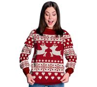 United Labels Weihnachtspullover Rentiere, Ugly Sweater für Damen, Rentierdesign in Rot und Weiß, Sweatshirt in XXL, 100% Polyacryl