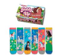 United Oddsocks Giddy Up Box of 6 Horsey Oddsocks For Girls UK 12-5.5