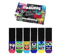 United Oddsocks Mashers Back to School Gift Box - 6 Mismatched Secret Socks - Plain Black on Top, Wacky Underneath - 15 Combos - UK 12-5.5, US 13.5-8, EU 30.5-38.5 - Cotton Rich Fun for Kids