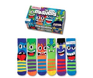 United Oddsocks Mashers Geschenkbox, 6 bunte Kinder Socken mit Monster Motiven, Mix & Match Socken Jungen, lustige Socken Kinder, Baumwolle Socken, Geschenk für Jungen, bunte Socken Kinder EU 30-38