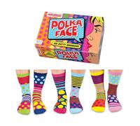 United Oddsocks Polka Face Geschenkbox, 6 bunte Odd Socks für Damen