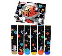 United Oddsocks Space Explorer Geschenkbox für Herren - 6 Mismatched Galaxy-Themed Socken - Raketen, Planeten & Sterne - 15 Mix & Match Combos - UK 6-11, US 13.5-8, EU 30.5-38.5 - Cotton Rich Socks