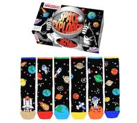 United Oddsocks Space Explorer Geschenkbox für Kinder - 6 Socken mit Galaxie-Motiv - Raketen, Planeten & Sterne - 15 Mix & Match Combos - UK 12-5.5, US 13.5-8, EU 30.5-38.5 - Baumwollreiche Socken
