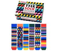 United Oddsocks The Sock Exchange Geschenkbox für Männer - 6 kühne Mismatched Socken mit lustigen Mustern - 15 kreative Combos - UK 6-11, US 7-12, EU 39-46 - Cotton Rich Colorful Statement Geschenkset