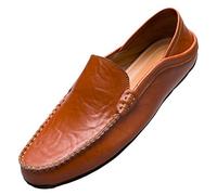 Unitysow Mokassins Slipper Herren Leder Slip On Fahren Schuhe Leicht Weich Loafers Handgefertigt Flache Business Schuhe,Braun,EU 45