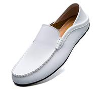 Unitysow Mokassins Slipper Herren Leder Slip On Fahren Schuhe Leicht Weich Loafers Handgefertigt Flache Business Schuhe,Weiß,EU 46