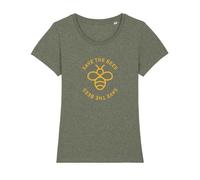 University of Soul Damen T-Shirt aus Bio-Baumwolle "Save the Bees" Mittelkhaki Meliert/Gelb XS