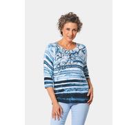 Rundhalspullover GOLDNER "Viskosepullover mit Muster, Feinstrick", Damen, Gr. 50, blau (blau, gemustert), Obermaterial: 70% Viskose CV. 30% Polyamid PA., weit normales Bündchen, Pullover Rundhalspullo