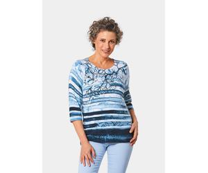 Unkomplizierter Druckpullover mit schimmernden Schmucksteinen blau 54