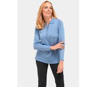 Strickpullover GOLDNER "Kurzgröße Pullover mit Polokragen", Damen, Gr. 25, blau (lavendelblau), Obermaterial: 100% Polyacryl PAN., Tubular, Pullover Strickpullover, Vielseitig kombinierbar (37521451-2