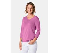 Rundhalspullover GOLDNER "Kurzgröße Pullover mit V-Ausschnitt", Damen, Gr. 22, pink (malve), Obermaterial: 50% Baumwolle CO. 50% Polyacryl PAN., Rippe, Pullover Rundhalspullover, Mit hübschen Ajourdet