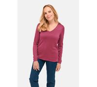 Strickpullover GOLDNER "Kurzgröße Unkomplizierter Pullover mit V-Ausschnitt", Damen, Gr. 21, rot (sangria), Obermaterial: 100% Polyacryl PAN., V-Ausschnitt, eng normales Bündchen, Pullover Strickpullo