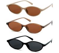 Unning 3 Stück Oval Sonnenbrille Set Damen,Vintage Cateye Sonnenbrillen Neon Lustige Schmal Brillen für Damen