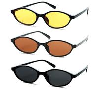 Unning 3 Stück Oval Sonnenbrille Set Damen,Vintage Cateye Sonnenbrillen Neon Lustige Schmal Brillen für Damen