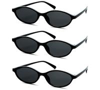 Unning 3 Stück Oval Sonnenbrille Set Damen,Vintage Cateye Sonnenbrillen Neon Lustige Schmal Brillen für Damen