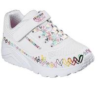 Sneaker SKECHERS "UNO LITE", Kinder, Gr. 34, bunt (weiß, multi), Lederimitat, kontrastfarbene Details, sportlich, Schuhe, Klettschuh mit bunten Herzen, Größenschablone zum Download (11191153-34) weiß,