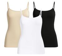 UnsichtBra 3er Pack Damen Shape Unterhemden | Spaghettiträger Basic Top Unterhemd | Mikrofaser Spaghetti Tops ohne Bügel | Weiss Schwarz Beige (Schwarz,Weiss,Beige, M-L)