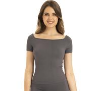 UnsichtBra Damen Shapewear Unterhemd mit weitem Ausschnitt in Rippenstrick | 2 in 1 Blusen Basic Top | Mikrofaser Shape Tops ohne Bügel (sw_9009, Grau, M-L)