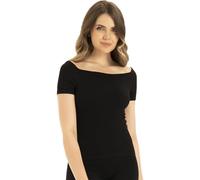 UnsichtBra Damen Shapewear Unterhemd mit weitem Ausschnitt in Rippenstrick | 2 in 1 Blusen Basic Top | Mikrofaser Shape Tops ohne Bügel (sw_9009n, Schwarz, L-XL)