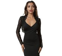 Unsutuo Spitze Bolero Shrug Abend Häkelspitze Offene Strickjacke Party Damen Langarm Shrugs Brautjacke für Hochzeitskleid, schwarz, 34/36