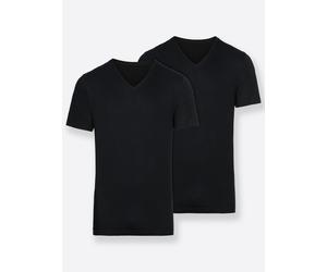 Unterhemd BUGATTI, Herren, Gr. 4, 2 Stk., Normalgrößen, schwarz (2 stück schwarz), 100% Baumwolle, V-Ausschnitt, Unterhemden Unterhemd (51303030-4) 2 stück schwarz