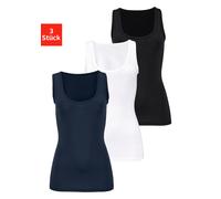 Unterhemd, Damen, Gr. 32/34, N-Gr, blau (marine, schwarz, weiß), Single Jersey, Obermaterial: 95% Polyamid, 5% Elasthan (LYCRA), VIVANCE ACTIVE BY LASCANA, unifarben, körpernah, tiefer Rundhals, Unter