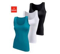 Unterhemd, Damen, Gr. 32/34, N-Gr, grün (petrol, schwarz, weiß), Single Jersey, Obermaterial: 95% Polyamid, 5% Elasthan (LYCRA), VIVANCE ACTIVE BY LASCANA, unifarben, körpernah, tiefer Rundhals, Unter