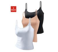 Unterhemd, Damen, Gr. 40/42, N-Gr, beige (beige, schwarz, weiß), Single Jersey, Obermaterial: 95% Polyamid, 5% Elasthan (LYCRA), VIVANCE ACTIVE BY LASCANA, unifarben, körpernah, tiefer Rundhals, Unter