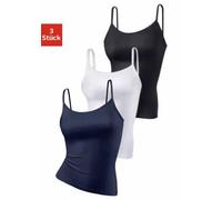 Unterhemd, Damen, Gr. 40/42, N-Gr, blau (marine, schwarz, weiß), Single Jersey, Obermaterial: 95% Polyamid, 5% Elasthan (LYCRA), VIVANCE ACTIVE BY LASCANA, unifarben, körpernah, tiefer Rundhals, Unter