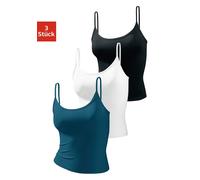 Unterhemd, Damen, Gr. 40/42, N-Gr, grün (petrol, schwarz, weiß), Single Jersey, Obermaterial: 95% Polyamid, 5% Elasthan (LYCRA), VIVANCE ACTIVE BY LASCANA, unifarben, körpernah, tiefer Rundhals, Unter