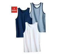 Unterhemd H.I.S, Kinder, Gr. 128, 3 Stk., N-Gr, blau (marine, weiß, marine, gestreift), Jersey, Obermaterial: 100% Baumwolle, gestreift, unifarben, normal, tiefer Rundhals, Unterhemden Unterhemd, cool