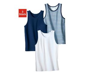 Unterhemd H.I.S "Achseltop", Jungen, Gr. 176, 3 Stk., N-Gr, blau (marine, weiß, marine, gestreift), Jersey, Obermaterial: 100% Baumwolle, gestreift, unifarben, körpernah, tiefer Rundhals, Unterhemden