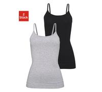 Unterhemd H.I.S, Damen, Gr. 40/42, N-Gr, grau (grau, meliert, schwarz), Single Jersey, Obermaterial: 95% Baumwolle, 5% Elasthan, unifarben, körpernah, Rundhals, Unterhemden Unterhemd, aus elastischer