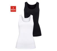 Unterhemd H.I.S, Damen, Gr. 40/42, N-Gr, schwarz-weiß (schwarz, weiß), Single Jersey, Obermaterial: 95% Baumwolle, 5% Elasthan, unifarben, Unterhemden Unterhemd, aus elastischer Baumwoll-Qualität, Tan