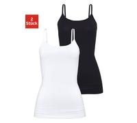 Unterhemd H.I.S, Damen, Gr. 44/46, N-Gr, schwarz-weiß (schwarz, weiß), Single Jersey, Obermaterial: 95% Baumwolle, 5% Elasthan, unifarben, körpernah, Rundhals, Unterhemden Unterhemd, aus elastischer B