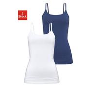 Unterhemd H.I.S, Damen, Gr. 48/50, N-Gr, blau (marine, weiß), Single Jersey, Obermaterial: 95% Baumwolle, 5% Elasthan, unifarben, körpernah, Rundhals, Unterhemden Unterhemd, aus elastischer Baumwoll-Q