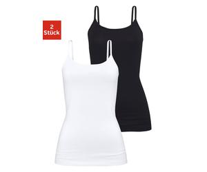 Unterhemd H.I.S, Damen, Gr. 52/54, N-Gr, schwarz-weiß (schwarz, weiß), Single Jersey, Obermaterial: 95% Baumwolle, 5% Elasthan, unifarben, körpernah, Rundhals, Unterhemden Unterhemd, aus elastischer B