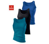 Unterhemd H.I.S "Doppelripp Tanktop", Herren, Gr. 3 (XS), 3 Stk., N-Gr, bunt (royalblau, schwarz, petrol), Doppelripp, Obermaterial: 100% Baumwolle, unifarben, figurbetont, tiefer Rundhals, Unterhemde