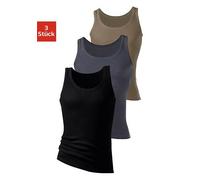 Unterhemd H.I.S "Doppelripp Tanktop", Herren, Gr. 5M, 3 Stk., N-Gr, grün (olivgrün, schwarz, anthrazit), Doppelripp, Obermaterial: 100% Baumwolle, unifarben, figurbetont, tiefer Rundhals, Unterhemden