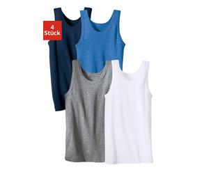 Unterhemd H.I.S, Jungen, Gr. 128, 4 Stk., N-Gr, blau (marine, hellblau, meliert, weiß, grau, meliert), Feinripp, Obermaterial: 100% Baumwolle. Melange in der Packung: 67% Baumwolle, 33% Polyester, uni